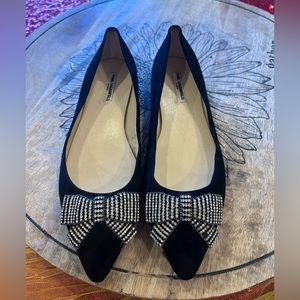 Karl Lagerfield black suede rhinestone bow flats 8.5
